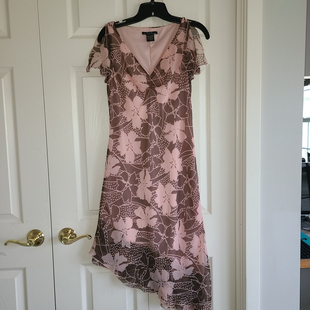 Chic Asymmetrical Pink and Brown Dress
